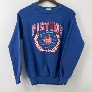 Vintage 80s Detroit Pistons Bad Boys Signatures Sweatshirt Blue Super Shirts S